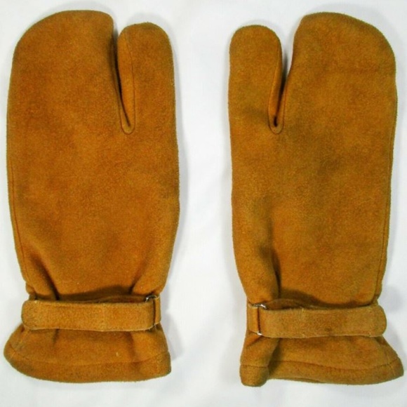 SOLD LL Bean Buckskin Mitts 3 Finger Gloves Sz Med - Picture 1 of 8